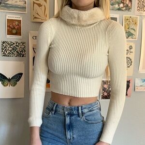 Zara cream fur hooded sweater